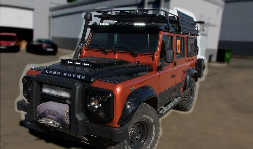 С огромным удовольствием мы участвовали в постройке экспедиционного автомобиля на базе Defender 110 эксклюзивной серии Fire & Ice.